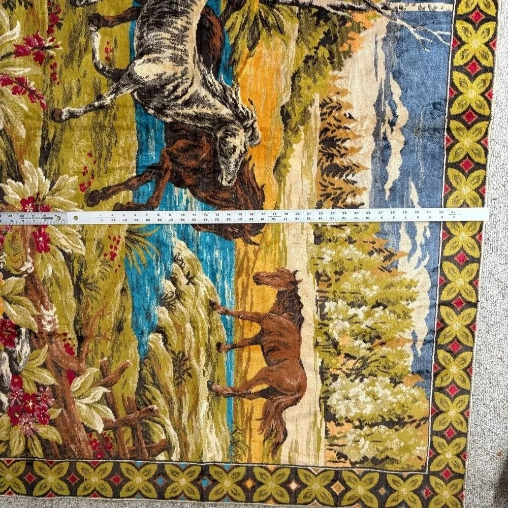 Vintage Wild Horses Wall Hanging Tapestry Rug‎ 1970s 70x 49 Landscape